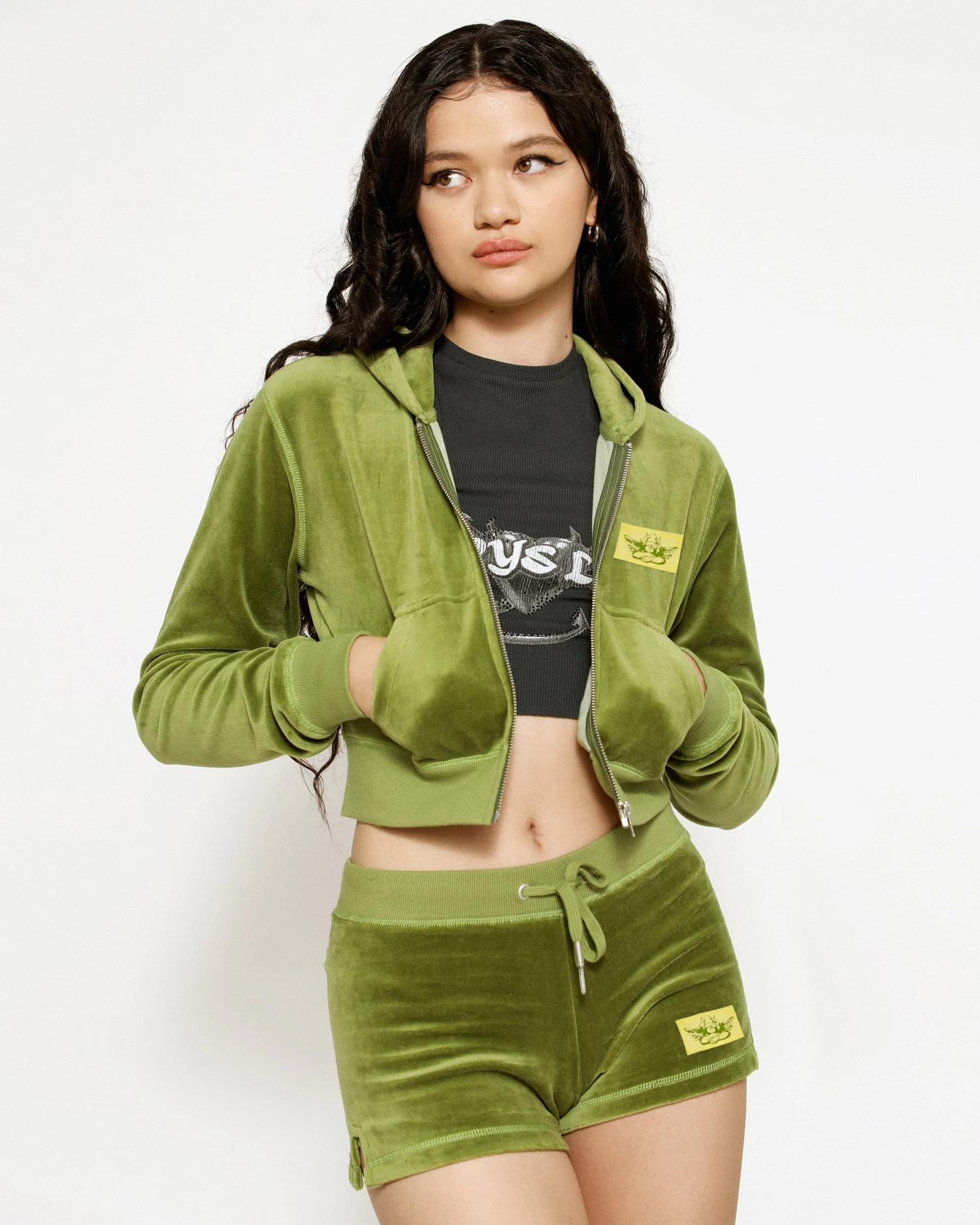 BOYS LIE X Olive Velour Shorts - Image 3