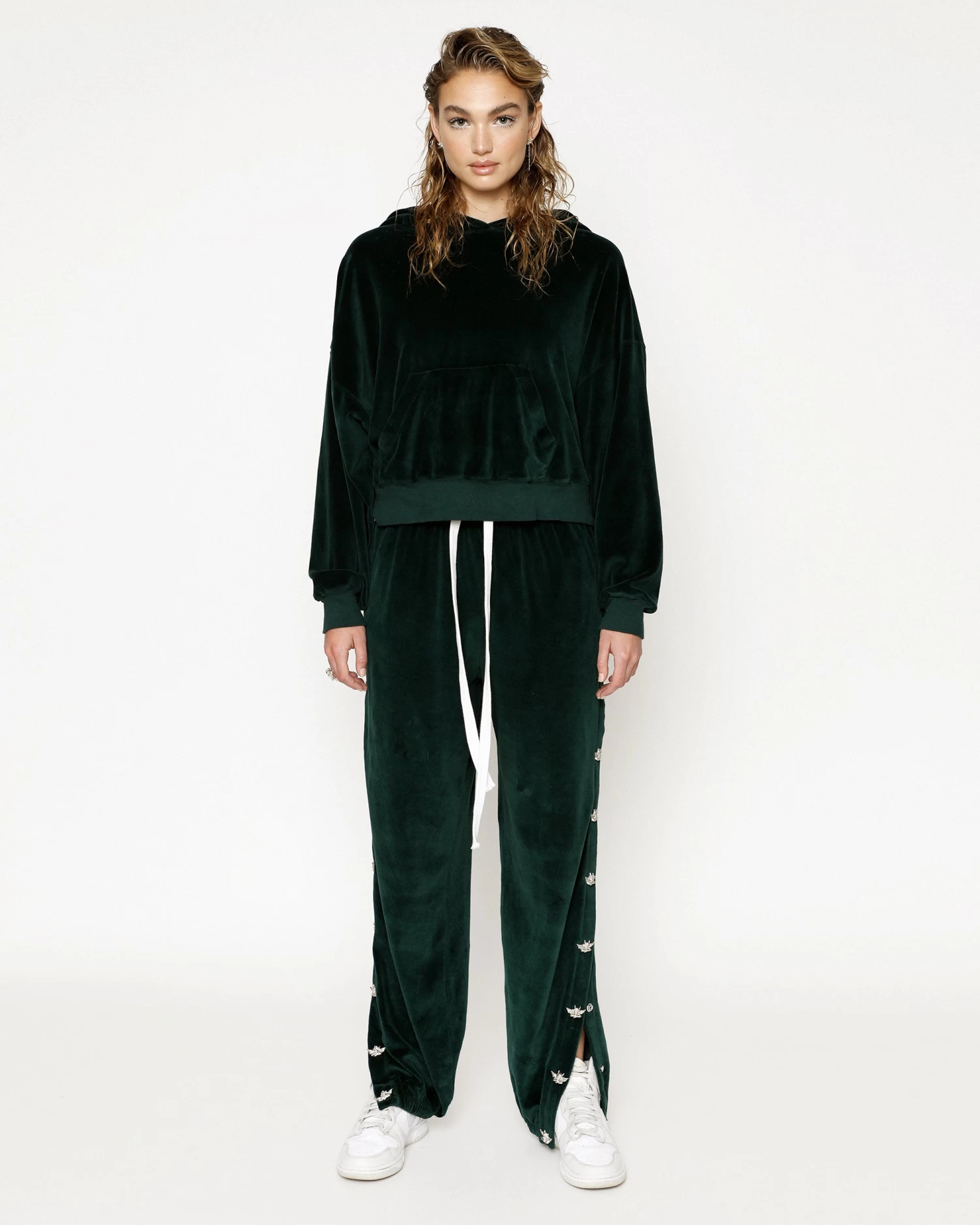 BOYS LIE X Green Velour Cropped Hoodie - Image 5